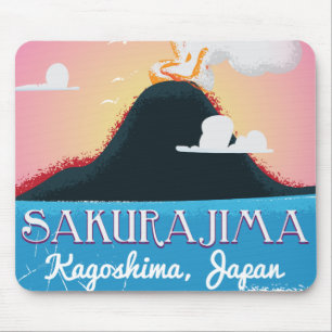 Sakurajima Volcano Japan vintage travel poster Mouse Pad