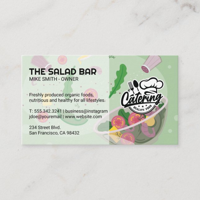 Salad Being Tossed and Seasoned | Catering Business Card (Front)