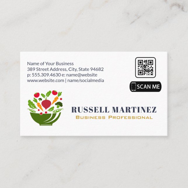 Salad Bowl Logo | QR Code Business Card (Front)