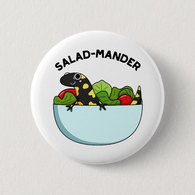 Salad-mander Funny Salamander Animal Pun  6 Cm Round Badge (Front)