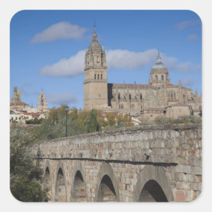 Salamanca Cathedrals, viewed from Puente Romano Square Sticker