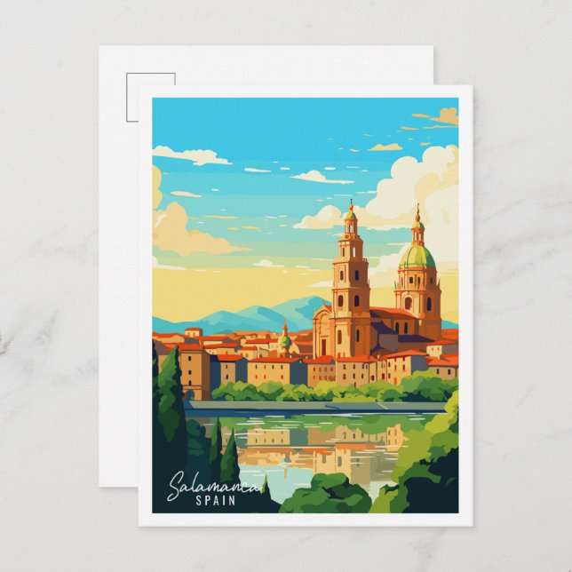 Salamanca Spain vintage travel illustration Postcard (Front/Back)