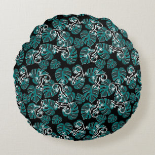 Salamander and Green Leaf Pattern Round Cushion