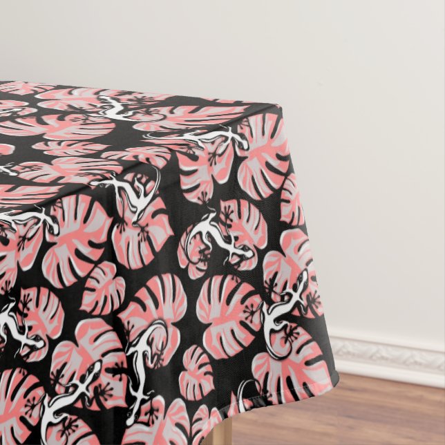 Salamander And Pink Leaves Repeating Pattern Tablecloth (In Situ)