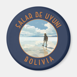 Salar de Uyuni Bolivia Retro Distressed Circle Magnet