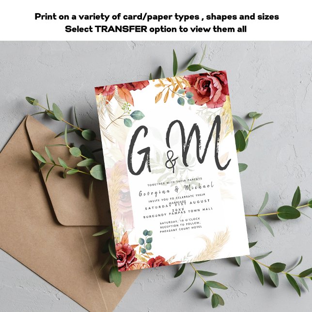 SALE! Boho Burgundy Gold Floral Country Barn Farm Invitation (Creator Uploaded)