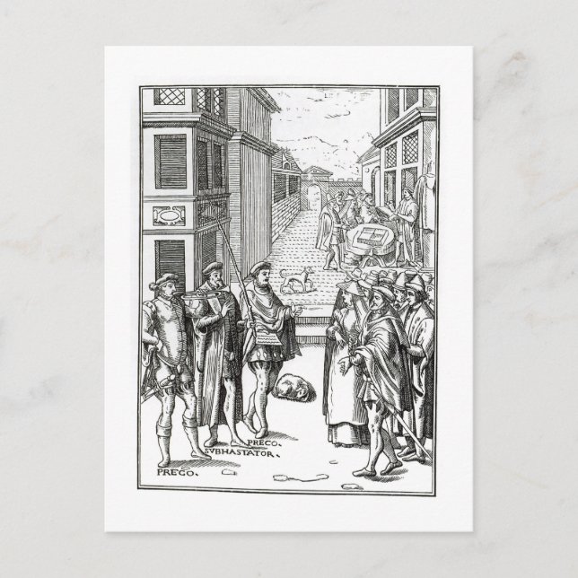 Sale by Town Crier, after a woodcut in 'Praxis Rer Postcard (Front)