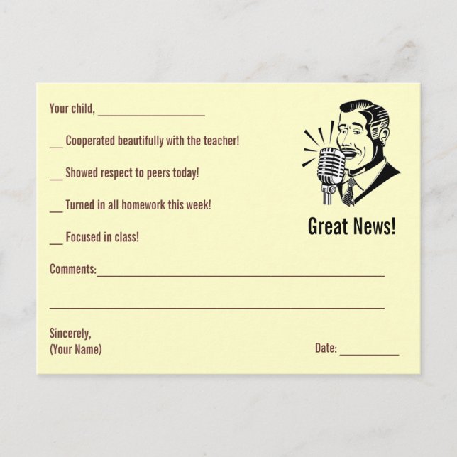 SALE - Custom Teacher Notes ~ Yellow Postcard (Front)