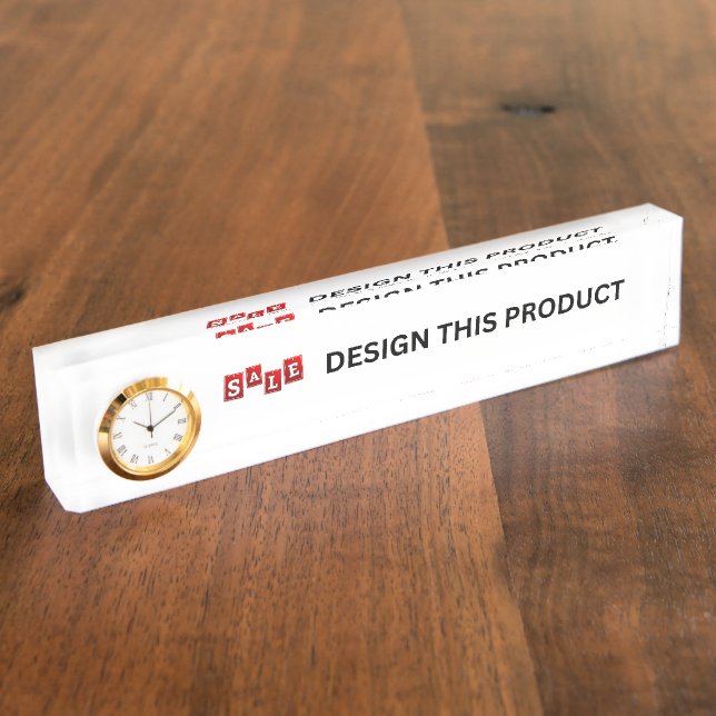 SALE! Desk Nameplate with Clock - Custom (Side)