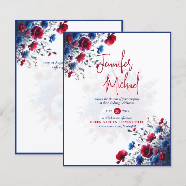SALE! Red Blue Purple Floral Wedding (Front/Back)