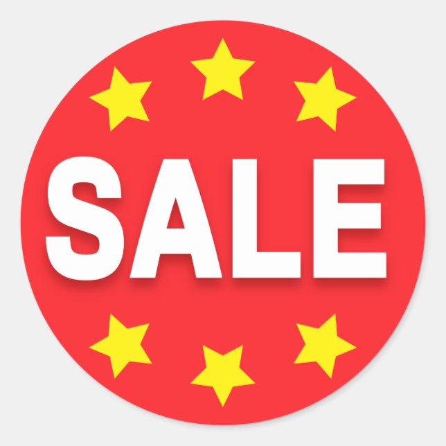 Sale retail stickers with stars, red white yellow (Front)