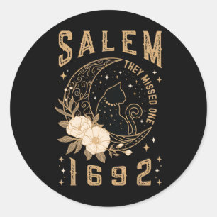 Salem 1692 They Missed One Witch Trial Black Cat M Classic Round Sticker
