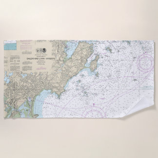 Salem and Lynn Harbours Nautical Chart 13275 Beach Towel