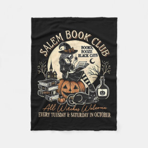 Salem Book Club Witch Cat Halloween Spooky Season Fleece Blanket