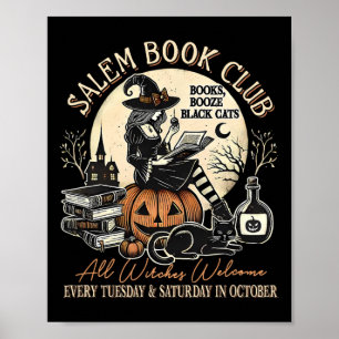 Salem Book Club Witch Cat Halloween Spooky Season Poster