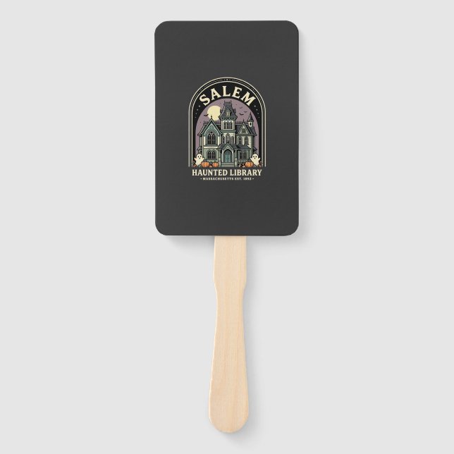 Salem Haunted Library Halloween Design_1 Hand Fan (Front)