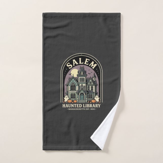 Salem Haunted Library Halloween Design_1 Hand Towel (Hand Towel)