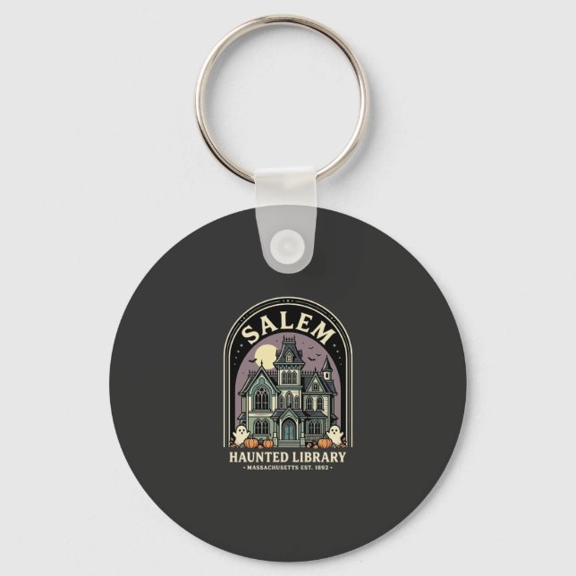 Salem Haunted Library Halloween Design_1 Key Ring (Front)