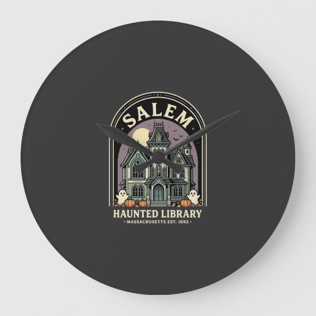 Salem Haunted Library Halloween Design_1 Large Clock (Front)