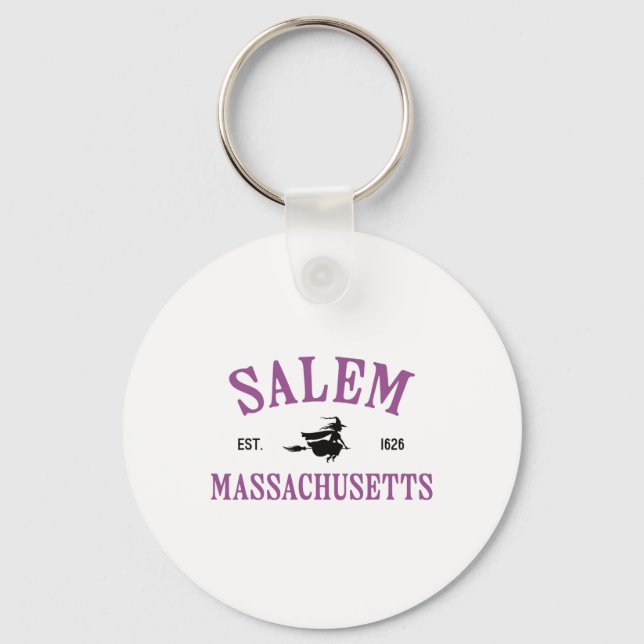 Salem Machusetts Witch Flying Broomstick Halloween Key Ring (Front)