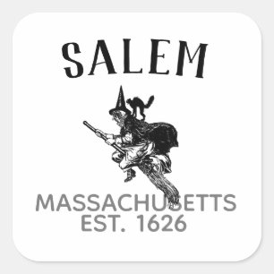 Salem Massachusetts halloween witch on broom & cat Square Sticker
