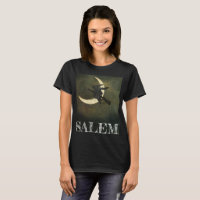 Salem Massachusetts Witch flying on broom t-shirt