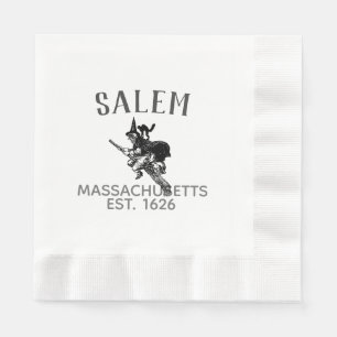 Salem Massachusetts witch on broom with cat Napkin