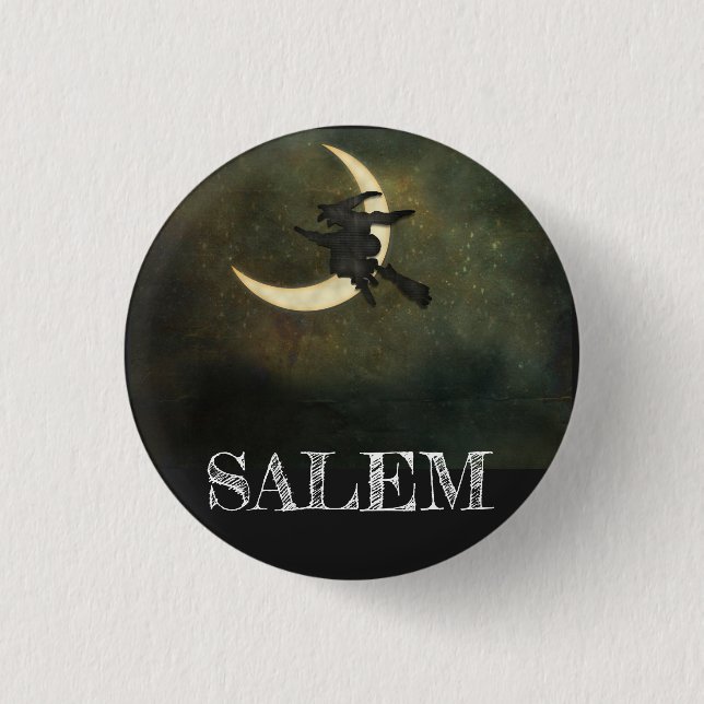 Salem Massachusetts Witch Over Moon Halloween 3 Cm Round Badge (Front)