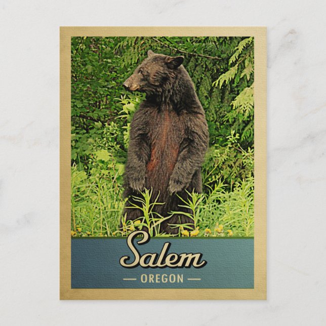 Salem Oregon Vintage Travel Bear Postcard (Front)