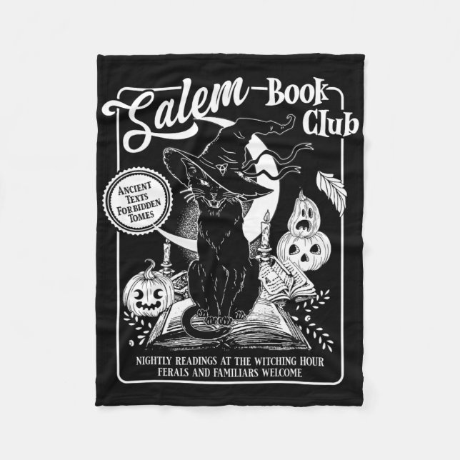 Salem Witch Book Club Bookish Retro Halloween Blac Fleece Blanket (Front)