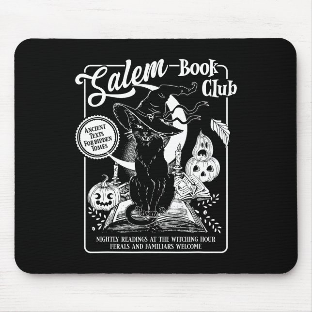 Salem Witch Book Club Bookish Retro Halloween Blac Mouse Pad (Front)