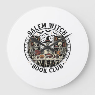 Salem Witch Book Club Vintage Skeleton Halloween S Large Clock