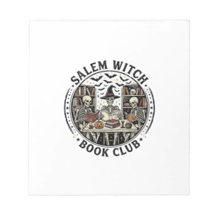 Salem Witch Book Club Vintage Skeleton Halloween S Notepad