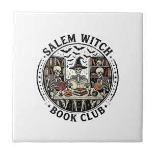Salem Witch Book Club Vintage Skeleton Halloween S Tile