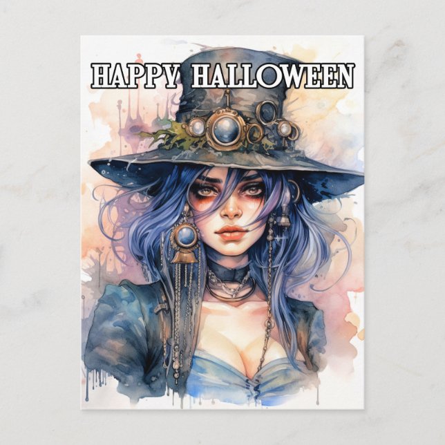 Salem Witch Illustration | Happy Halloween Postcard (Front)