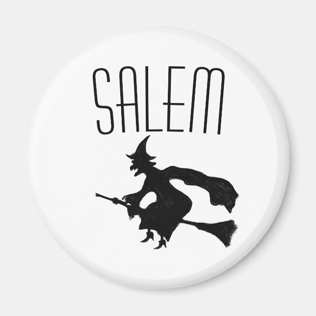 Salem witch on broomstick magnet (Front)