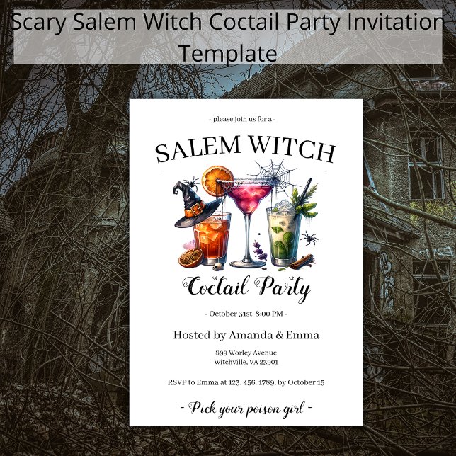 Salem Witch Scary Coctail Party Halloween Invitation (Creator Uploaded)