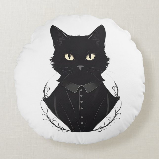 Salem's Enchanted Black Cat Round Cushion (Front)