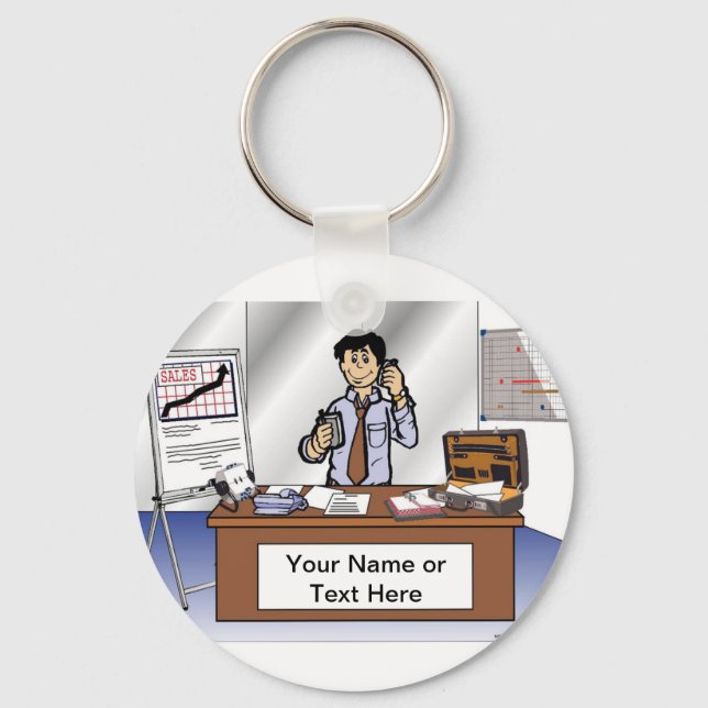 Salesperson - Male Cartoon by PrintedPerfection Tw Key Ring (Front)