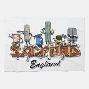 Salford cartoon characters tea towel