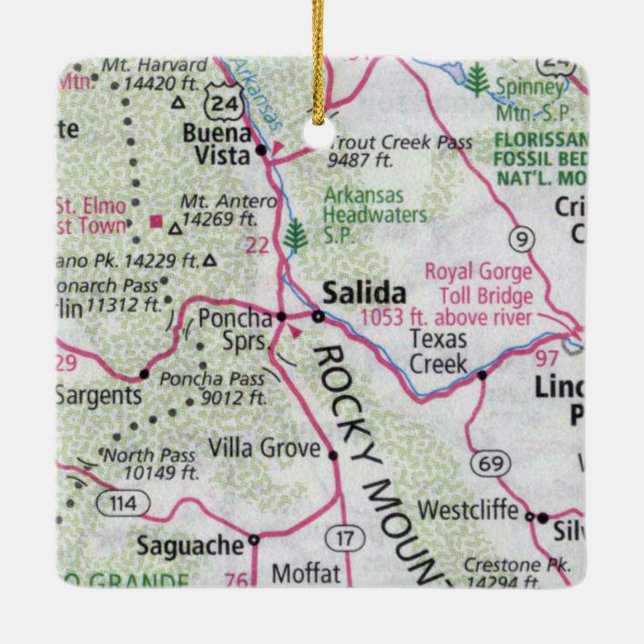Salida CO Map Ceramic Ornament (Back)