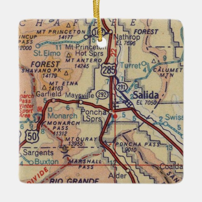 Salida CO Vintage Map Ceramic Ornament (Front)