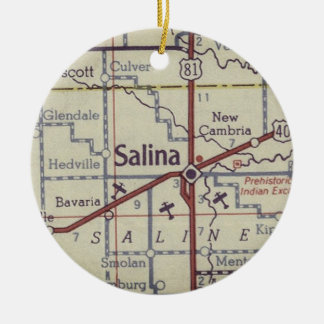 Salina Kansas Vintage Map Ceramic Tree Decoration