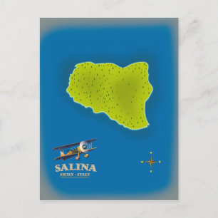 Salina, Sicily map travel poster map Postcard