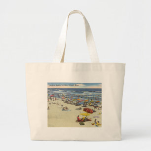 Salisbury Beach, Mass - Vintage Sandy Beach Scene Large Tote Bag