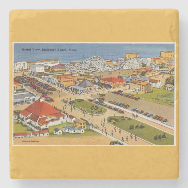 Salisbury Beach Vintage Postcard Stone Coaster (Front)