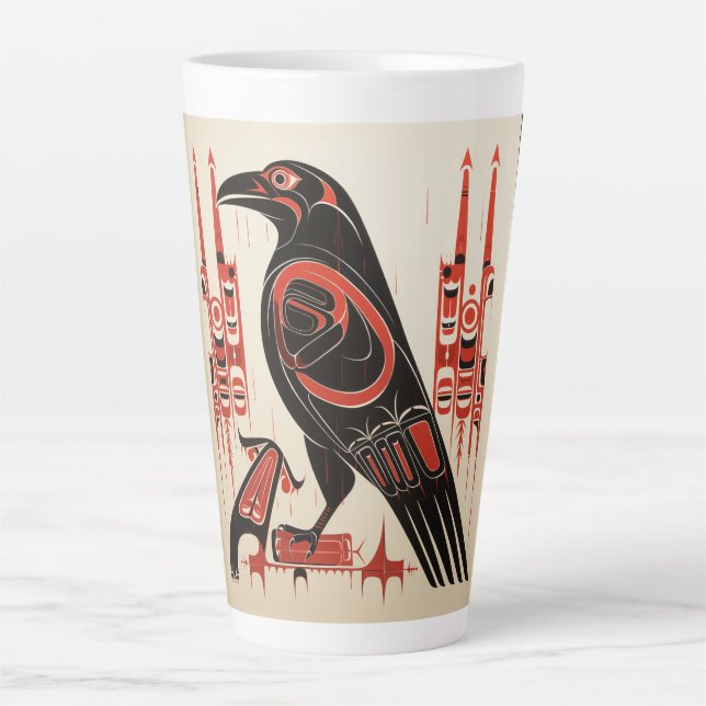 Salish native pacific northwestern art style raven latte mug (Front)