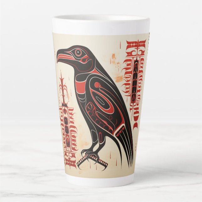 Salish native pacific northwestern art style raven latte mug (Front)