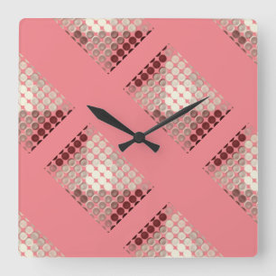 Salmon and brown circles, forming geometric shapes square wall clock