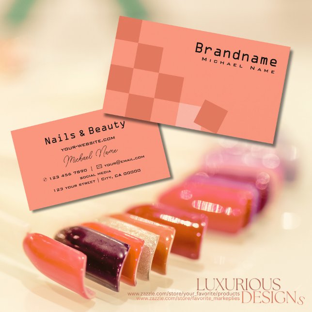 Salmon and Coral Chequered Professional Stylish Business Card (Creator Uploaded)